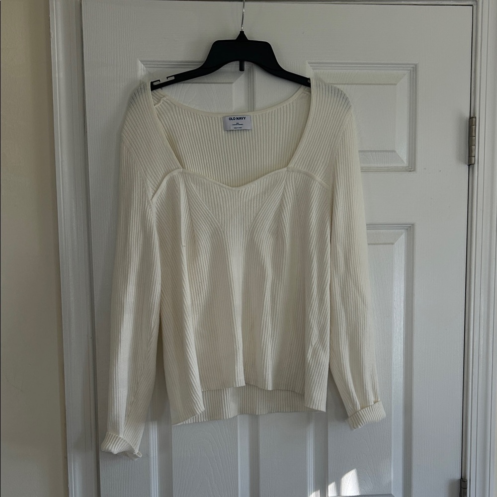 Old Navy Cream Ribbed Scoop-Neck Long Sleeve Top